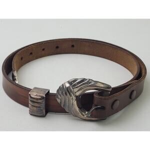 Vintage Leather Belt with Sterling Silver Buckle 32" - 35"